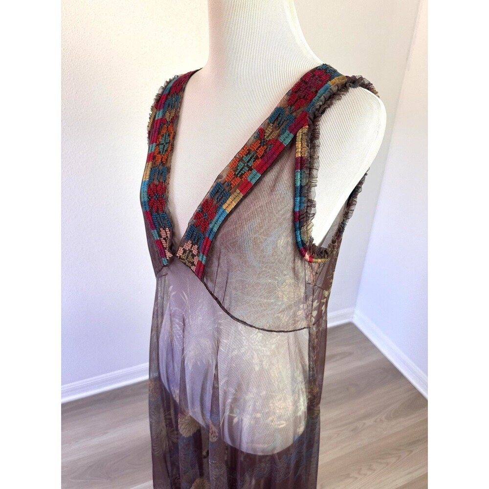 BIYA Johnny Was V Neck Embroidered Nylon Mesh Maxi Dress No Slip 36” Bust - Picture 6 of 16